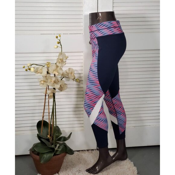 Athleta Women's Blue and Pink Electra Sonar 7/8 Tight Calf Leggings Sz M 1380 - Picture 6 of 13